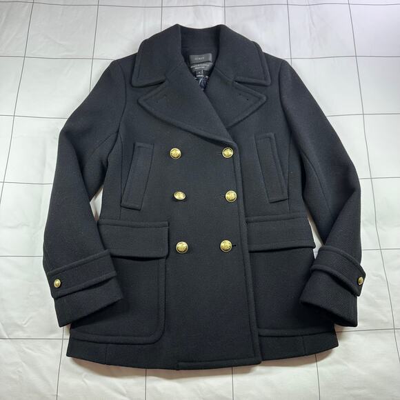 JCrew Coat Womens 4 Black Majesty Stadium Cloth Pea Nautical Preppy Classic Wool - Picture 2 of 10